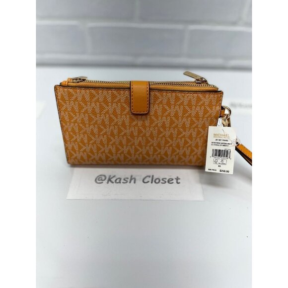 Michael Kors Wristlet Double Zip Large Wallet MK Signature honey comb yellow - Picture 9 of 10